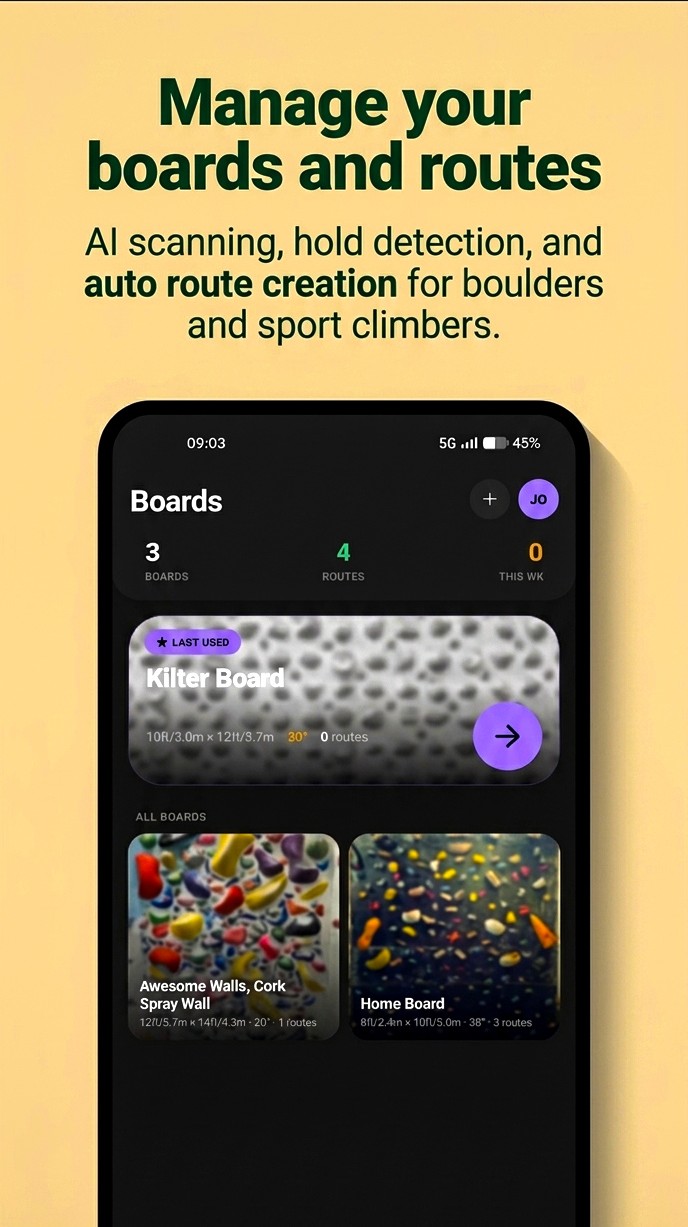 Manage your boards — AI scanning, hold detection and auto route creation