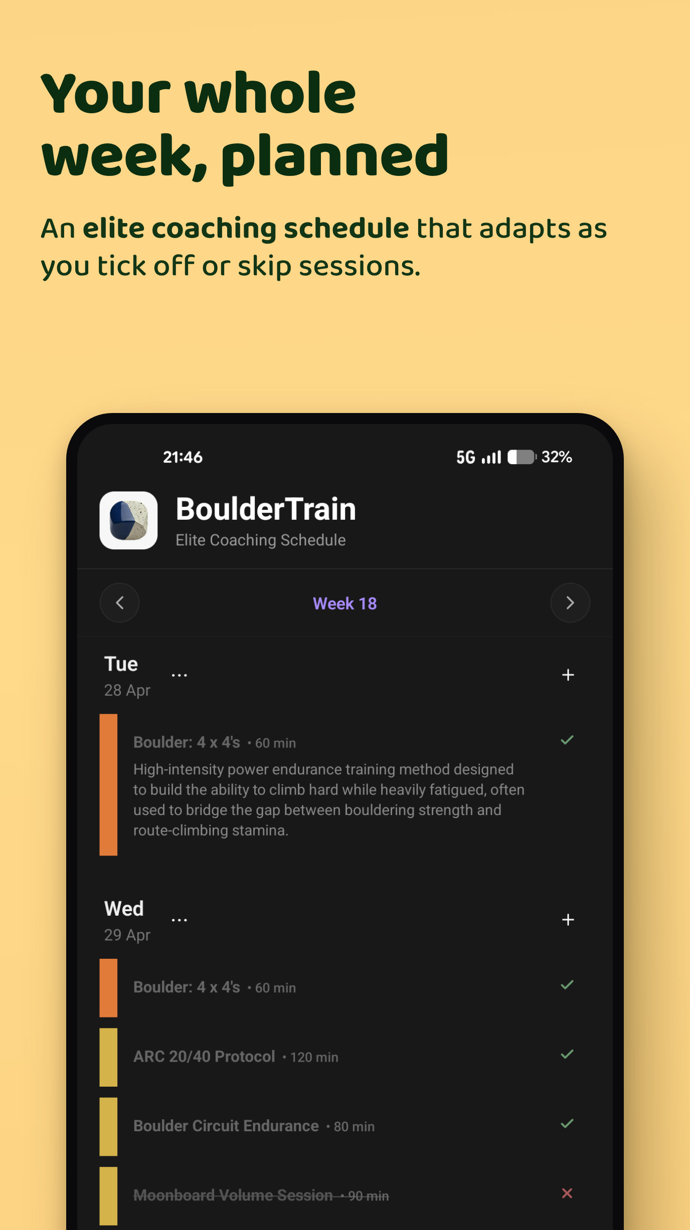 Your whole week, planned — an adaptive coaching schedule