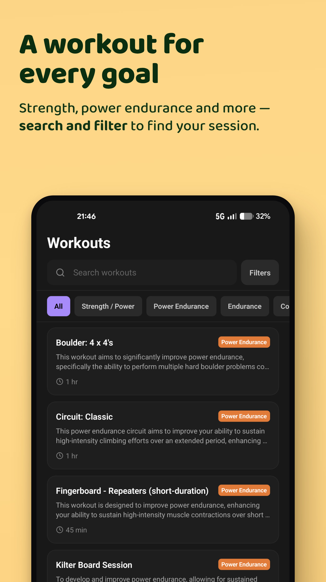 A workout for every goal — search and filter the library