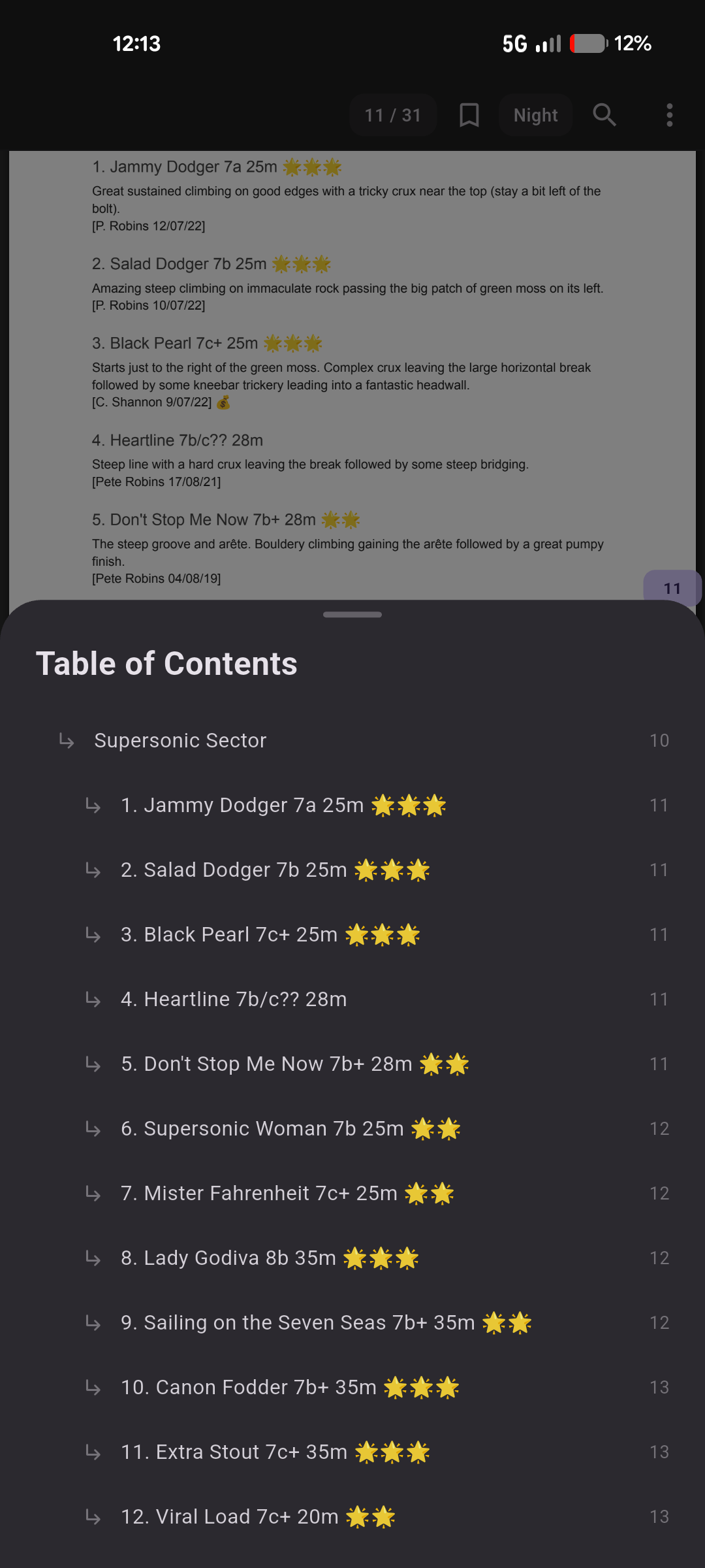 Table of Contents panel