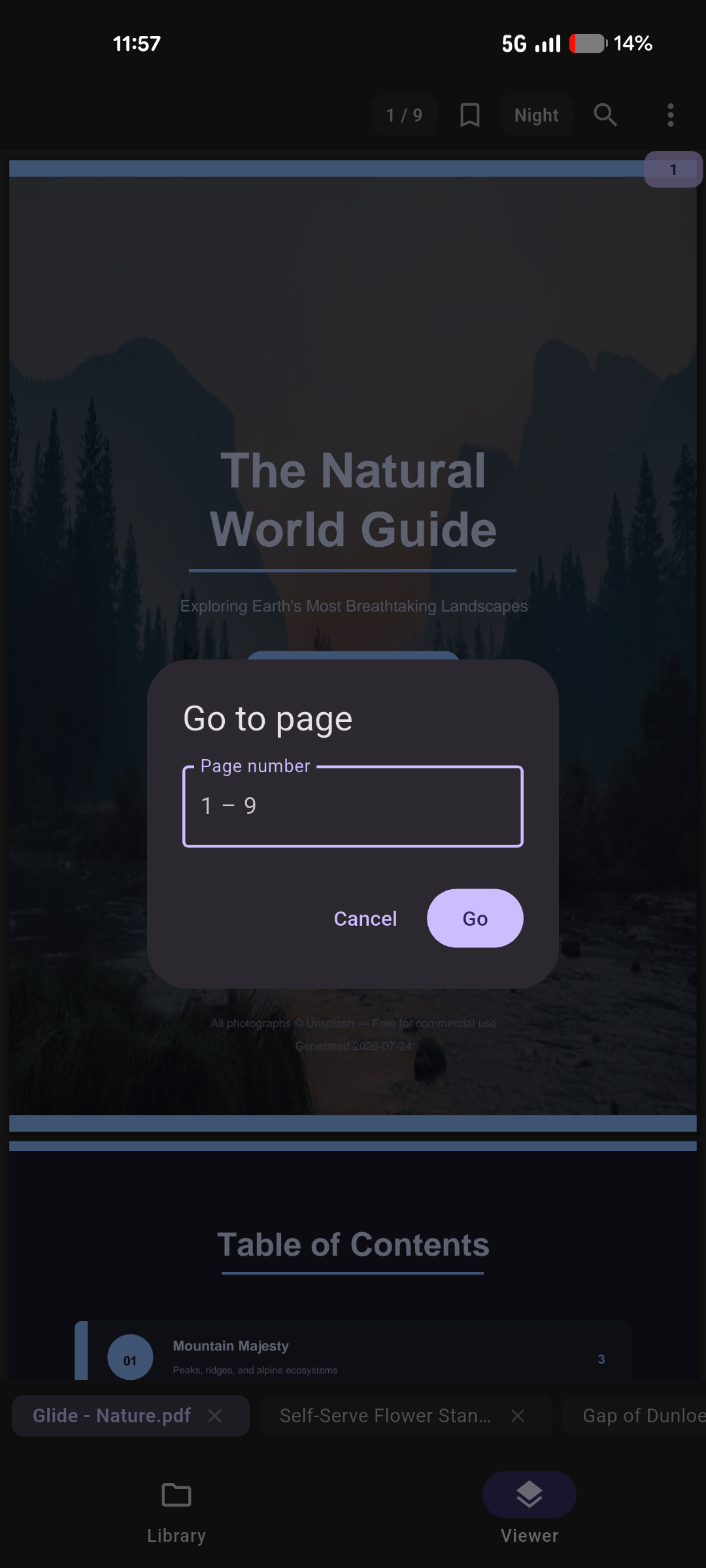 Go to page dialog